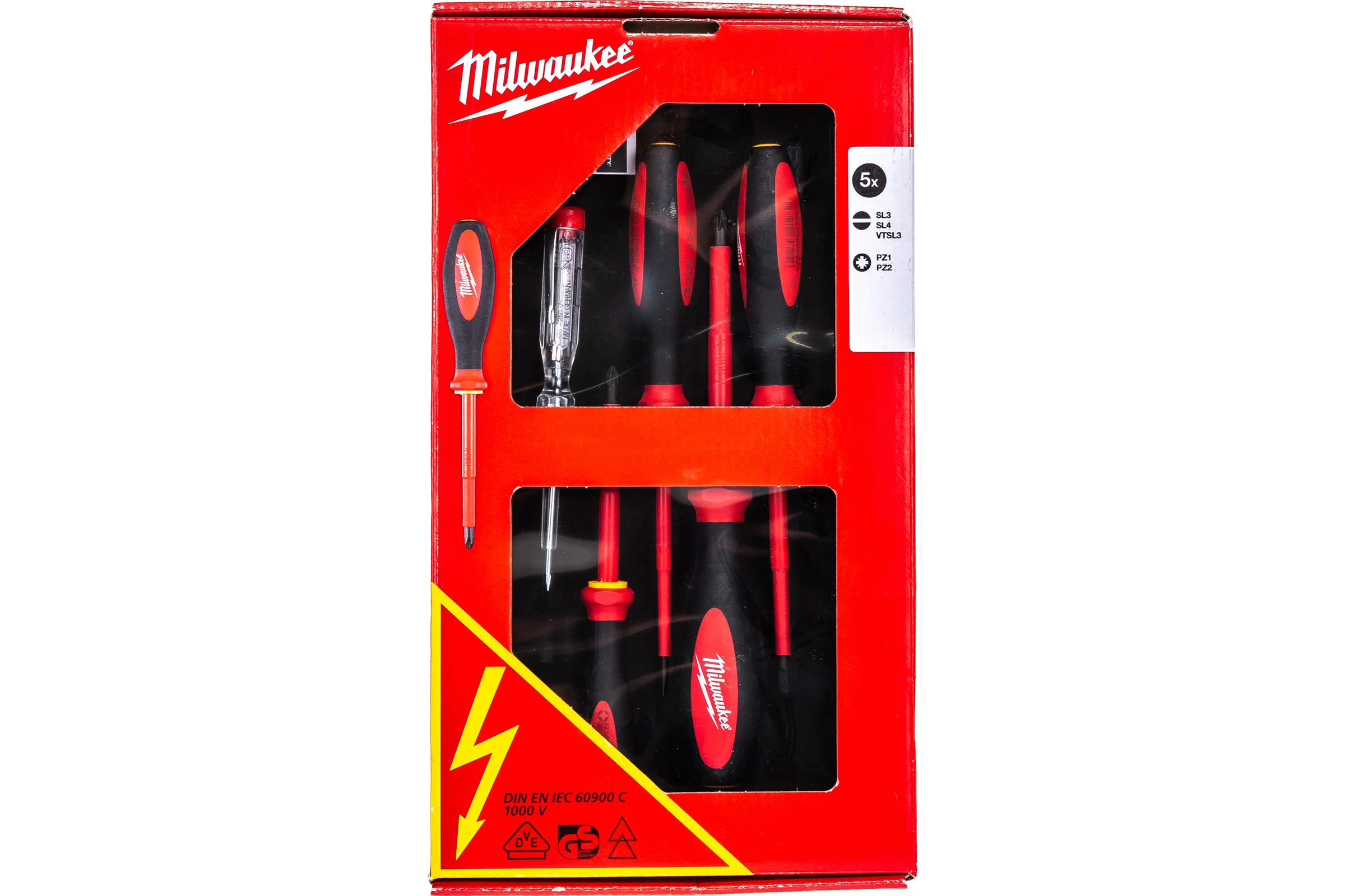 Набор отверток диэлектрических VDE с трехгранной рукояткой Milwaukee набор 7ед. (SL 2.5/SL 3/SL 4/PZ1/PZ2/PH2/тестер) — изображение 3